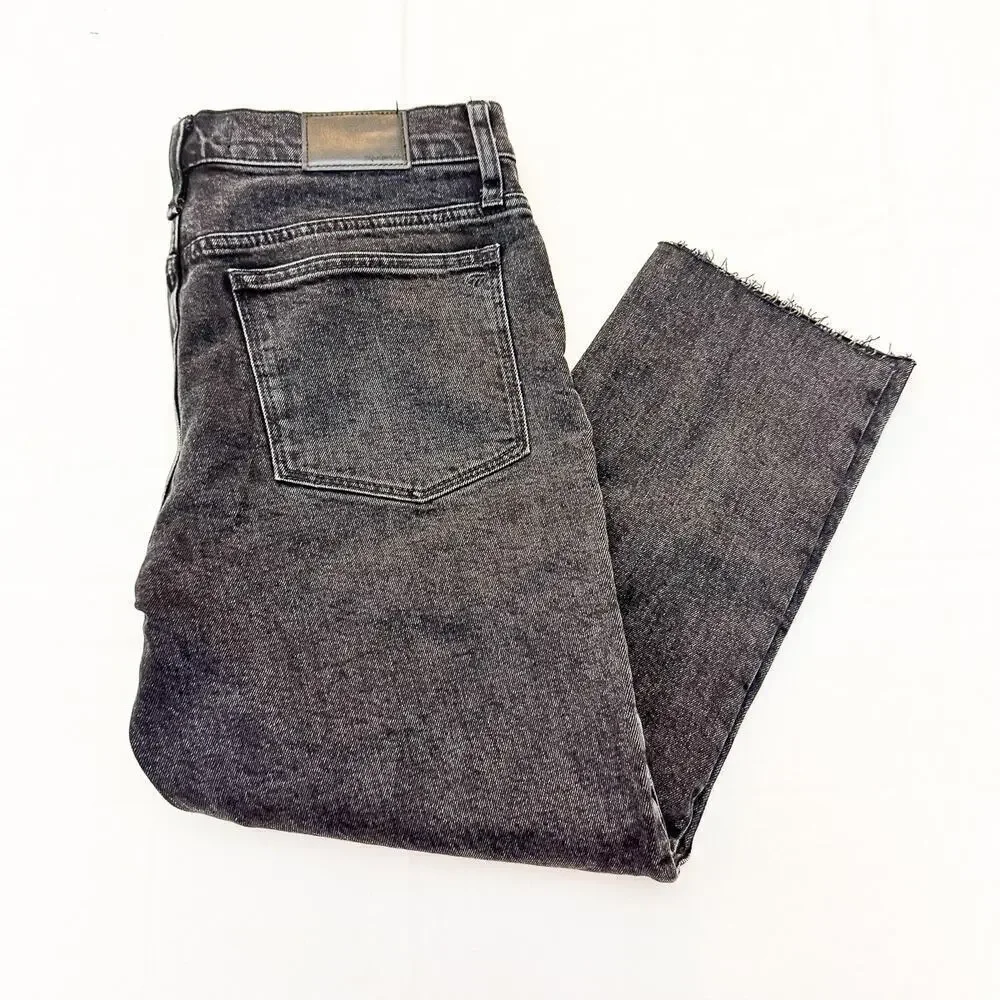 Madewell Tomboy Straight Charcoal Black Raw Hem Zip Fly Denim Jeans Size 28